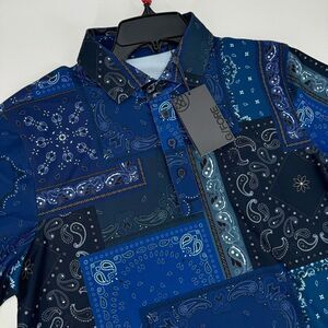 G/Fore Bandana Tech Pique Polo Shirt Mens Medium Twilight Navy Blue Golf New NWT